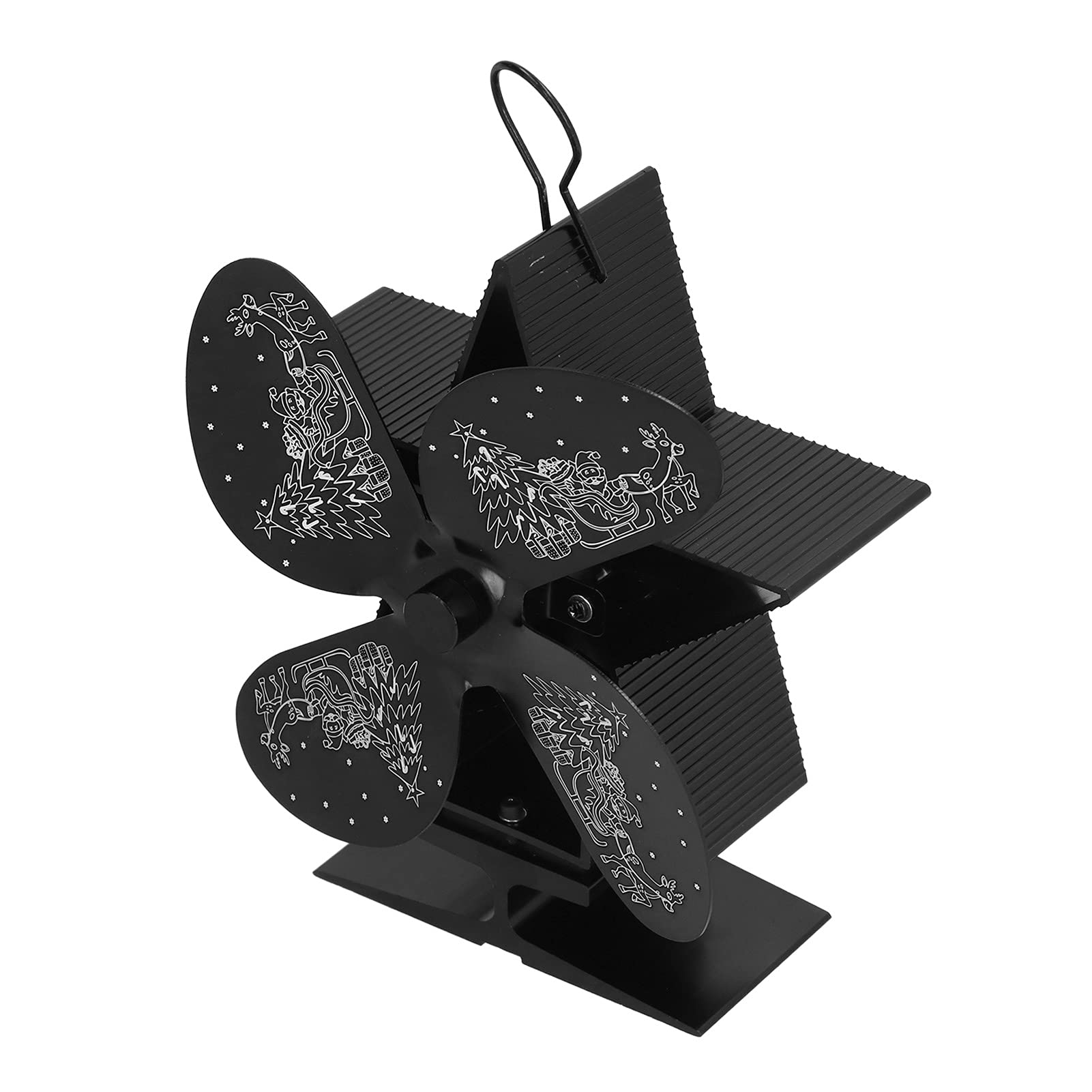Ventilador de 4 Aspas Accionado por Calor Ventilador de Chimenea con Patrón de Papá para Distribución de Calor Circulación de Aire Caliente Madera Negra o Quemando un Horno de 4 Pellets Más