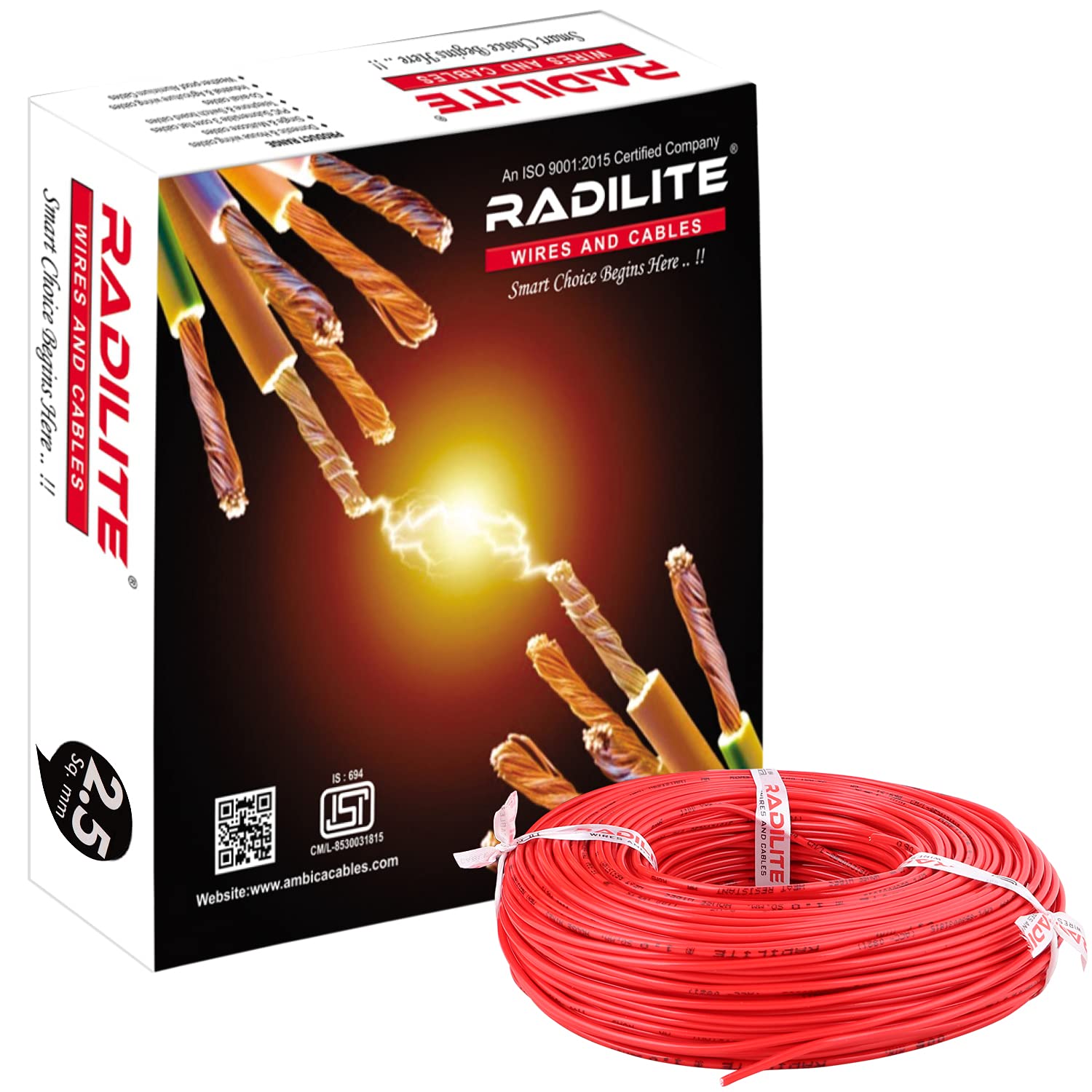 Copper Wire with Triple Layer PVC Coating, Single Core Flexible Electric Cable for Domestic & Industrial Connections (2.5 mm, 90m Long, Red),RLWC14