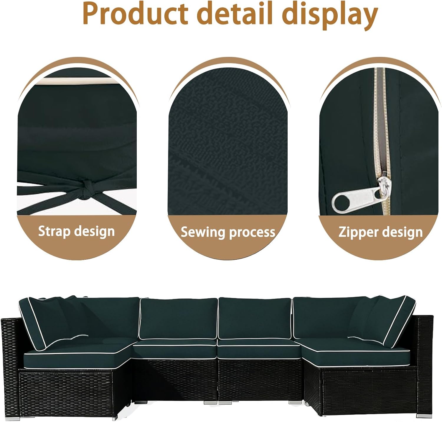 14 Pcs Outdoor Cushion Slipcovers, Patio Furniture Cushion Cover Raplacement, Water-Resistant Patio Furniture Cushion Covers with Zipper (Gray Edge, 23.6Lx23.6Wx4.33H)