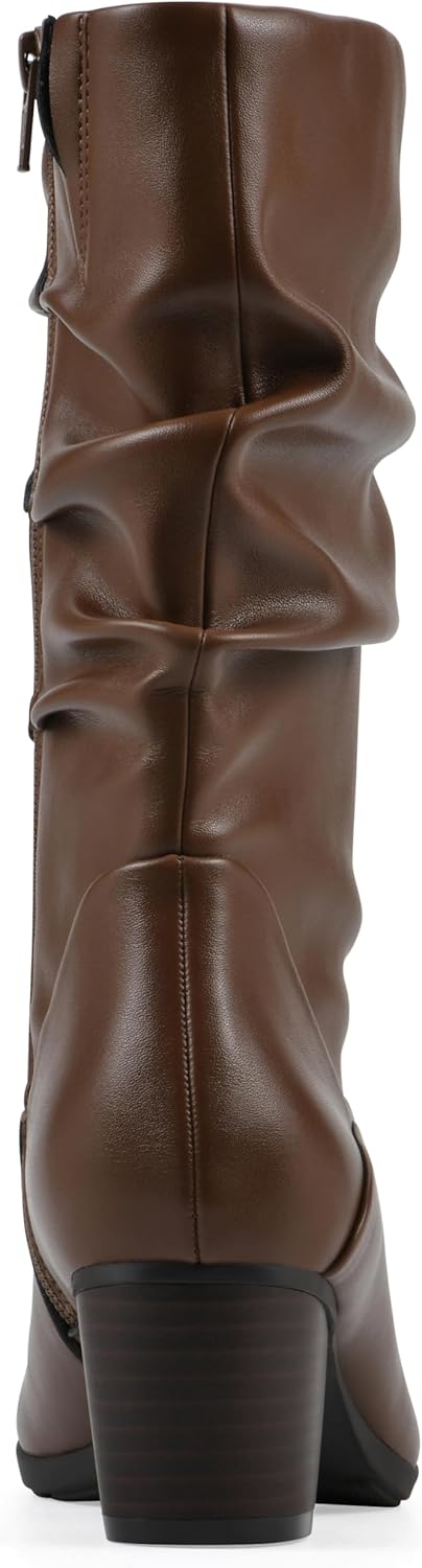 Cliffs by White Mountain Women's Angelie Cushioned Rouched Block Heel Mid Shaft Boot