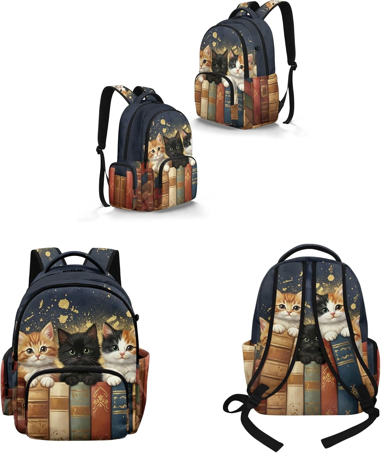 Amzbeauty Cats Books Backpack Set For Boys Elementary Student Back To School Lightweight 17 Inch Large Capacity Bookbags With Portable Lunch Bag