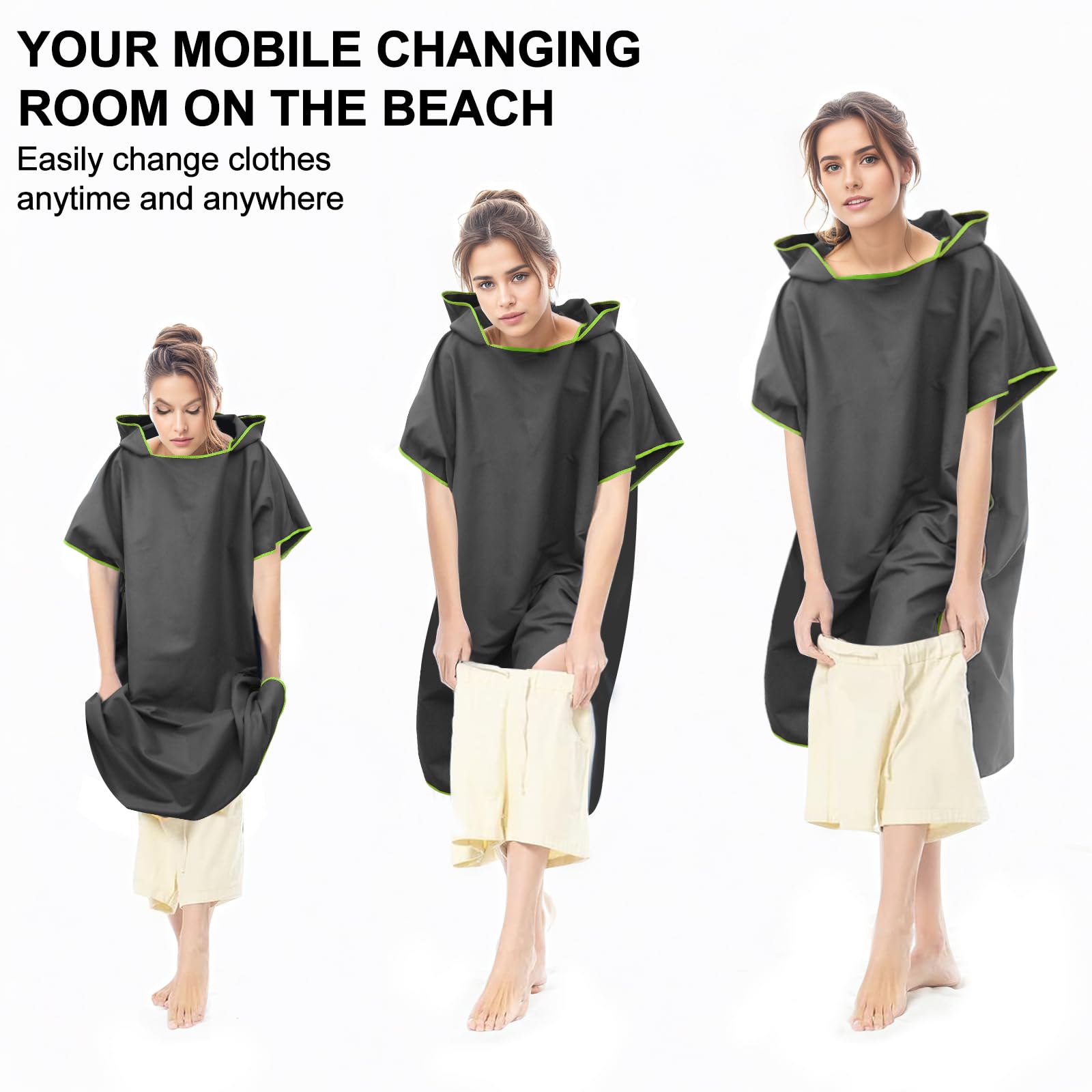 Pameil Poncho de baño para mujer y hombre, Poncho toalla, Poncho de microfibra para surf, Largo con capucha para mujer y hombre, Ideal para la playa, olas, surf (Gris oscuro)