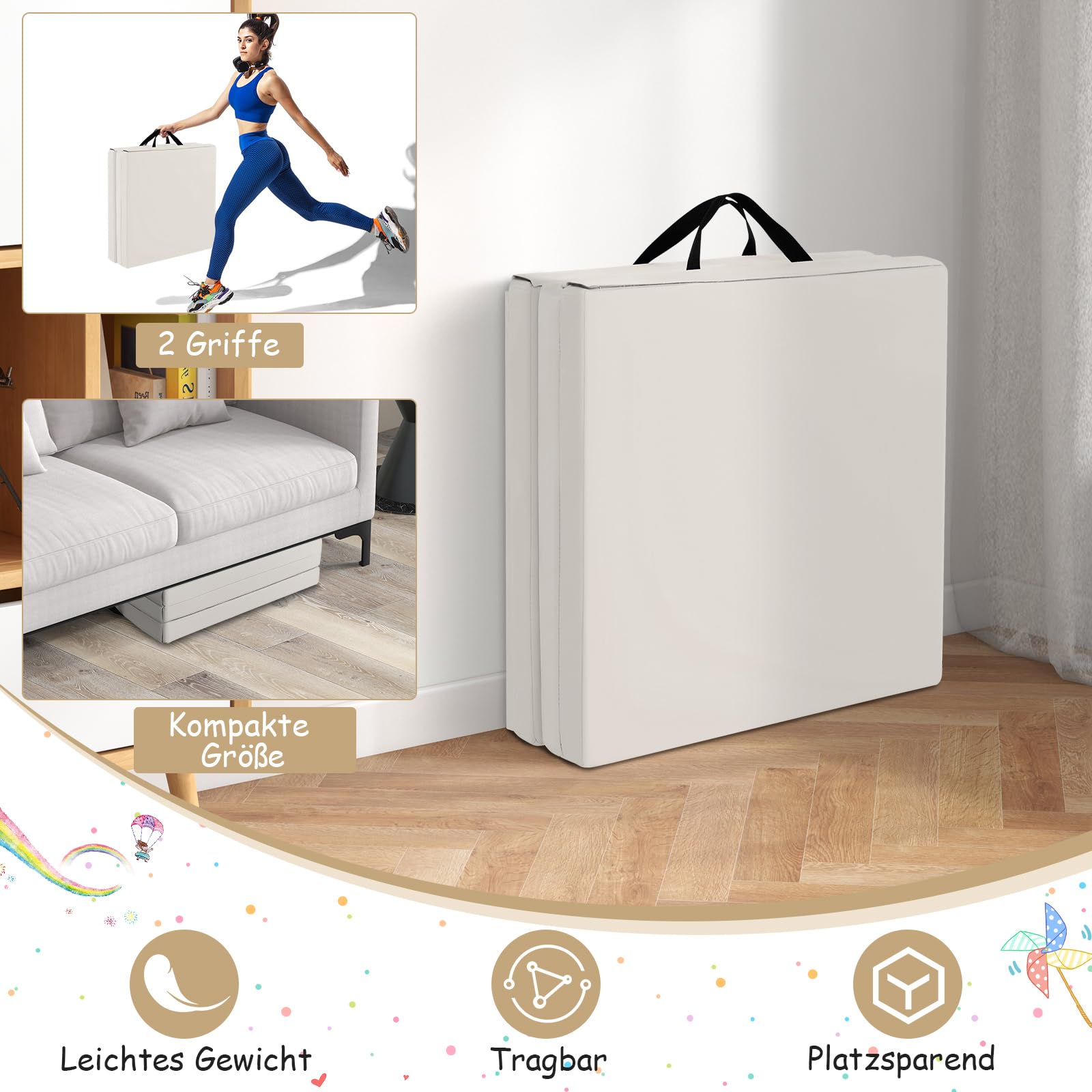 COSTWAY 180 x 60 x 5 cm Weichbodenmatte klappbar, Gymnastikmatte tragbar, Yogamatte wasserabweisend, Turnmatte rutschfest, Klappmatte, Fitnessmatte