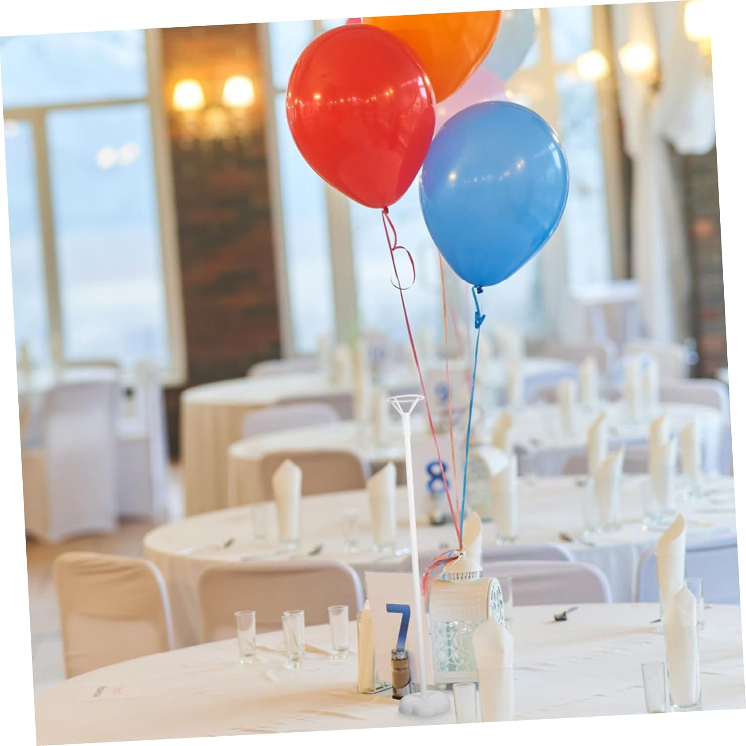 jojofuny 50pcs Balloon Sticks with White Plastic Holders and Small Flower Bases Reusable Balloon Centerpieces for Table and Floor Decorations Easy Assembly for Birthday Wedding Bridal