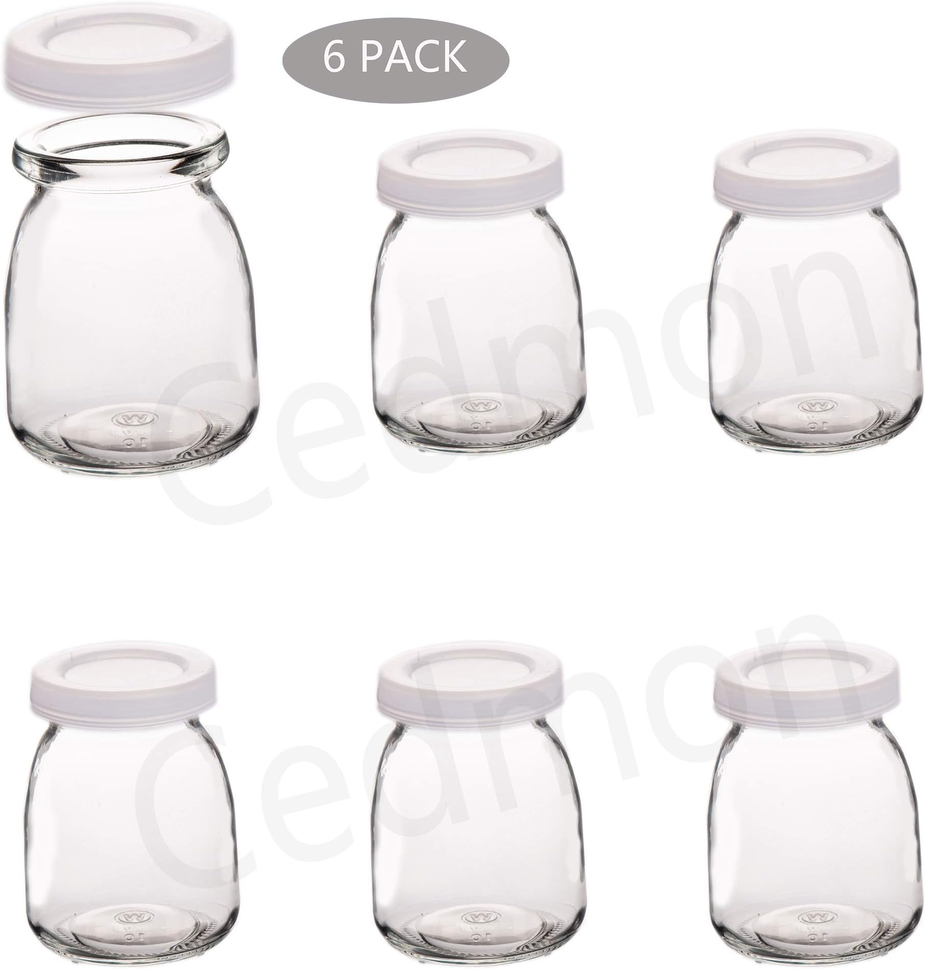 Cedmon Yoghurt Jars pudding Jar with Lid (7oz) 1set (6jars) Replacement Glass Jars for Yogurt Maker