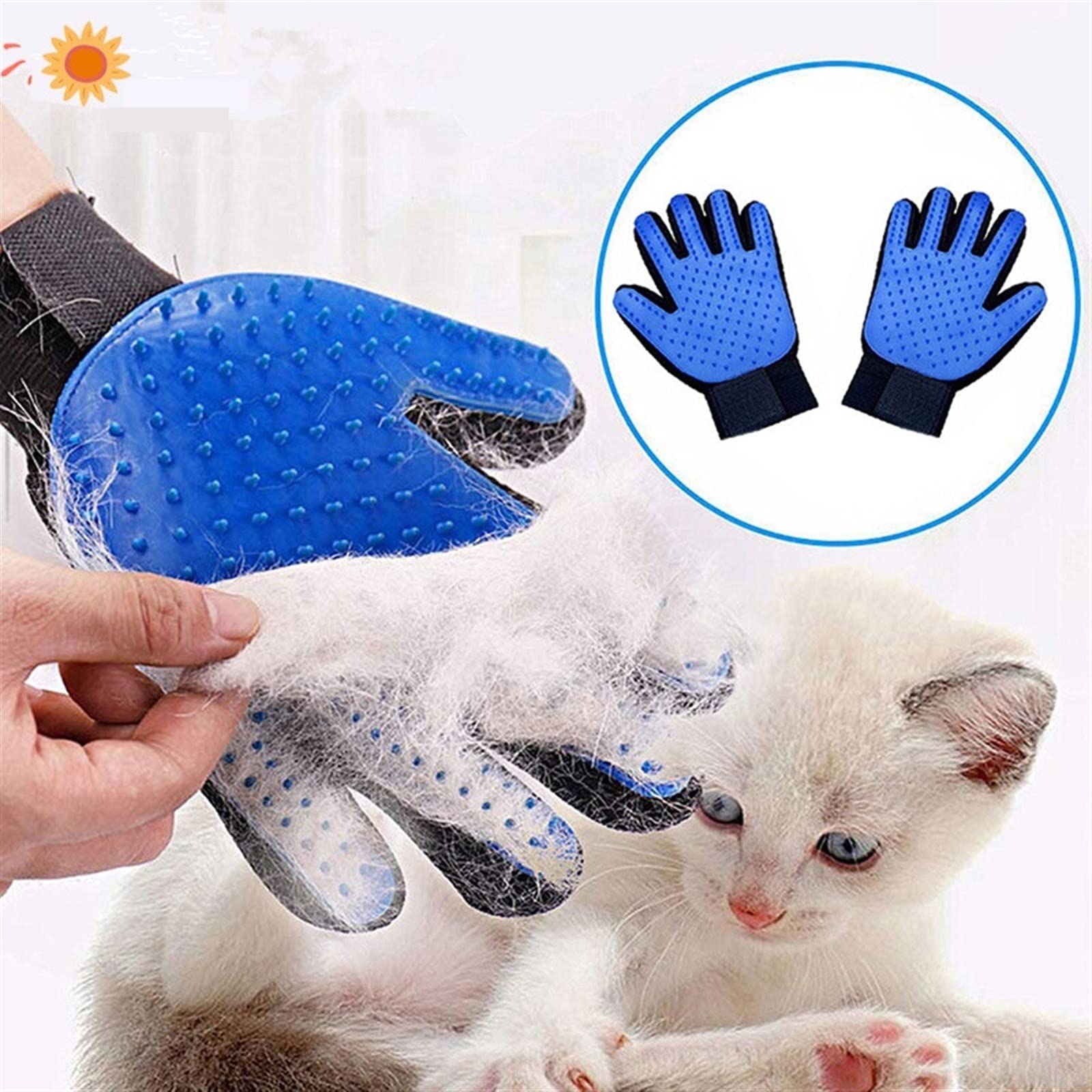 Anti-Peluches for Animaux de Compagnie, en Silicone for brosser, Masser et enlever Les Poils de Chien et de Chat(Right Hand-Blue)