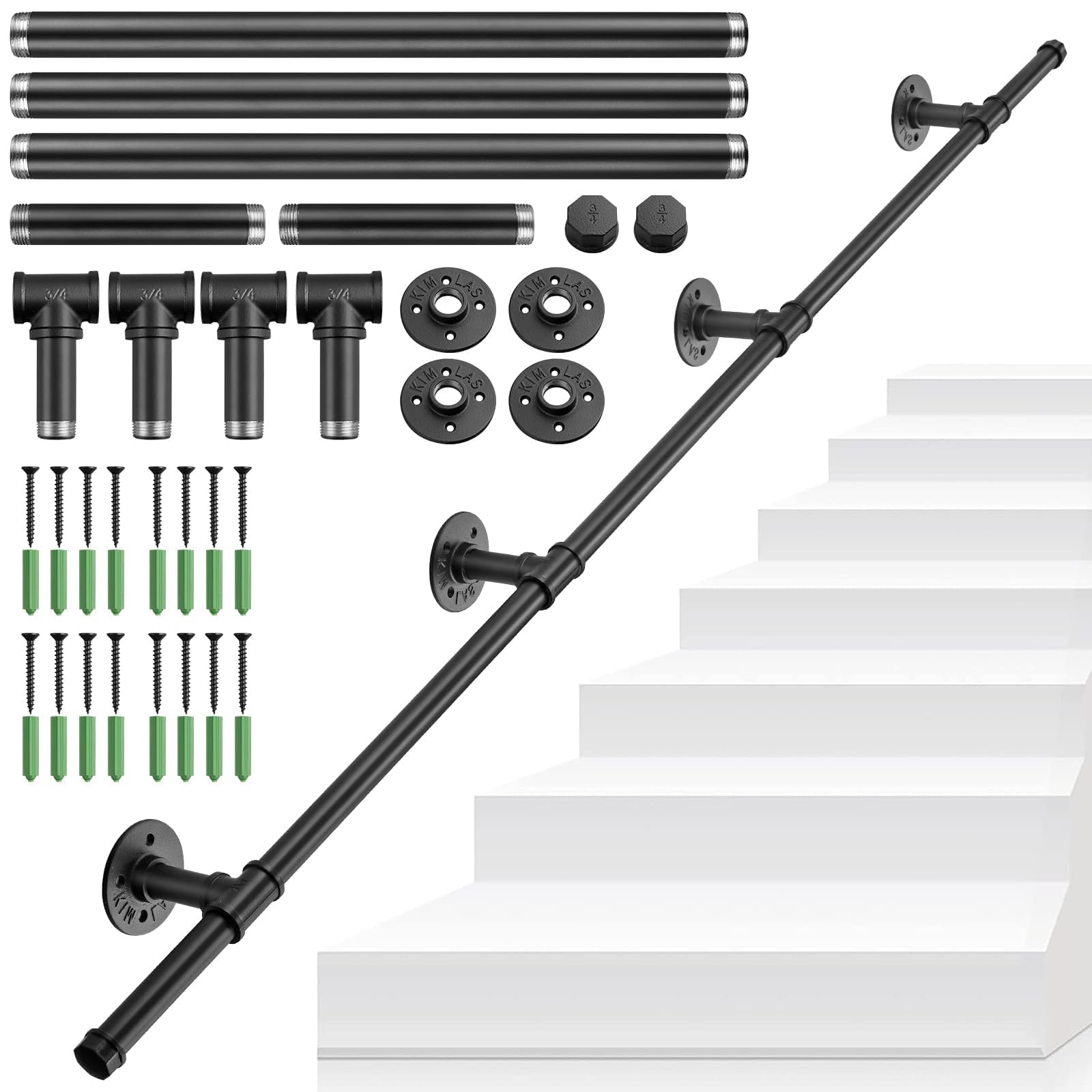 Tanice Stair Handrail, Hand Rails Stairs, 1.5M Handrails for Stairs, Black Banister Rails, Industrial Pipe Clothes Rail, Outdoor Indoor Industrial Pipe Stair Banister for Elder and Child