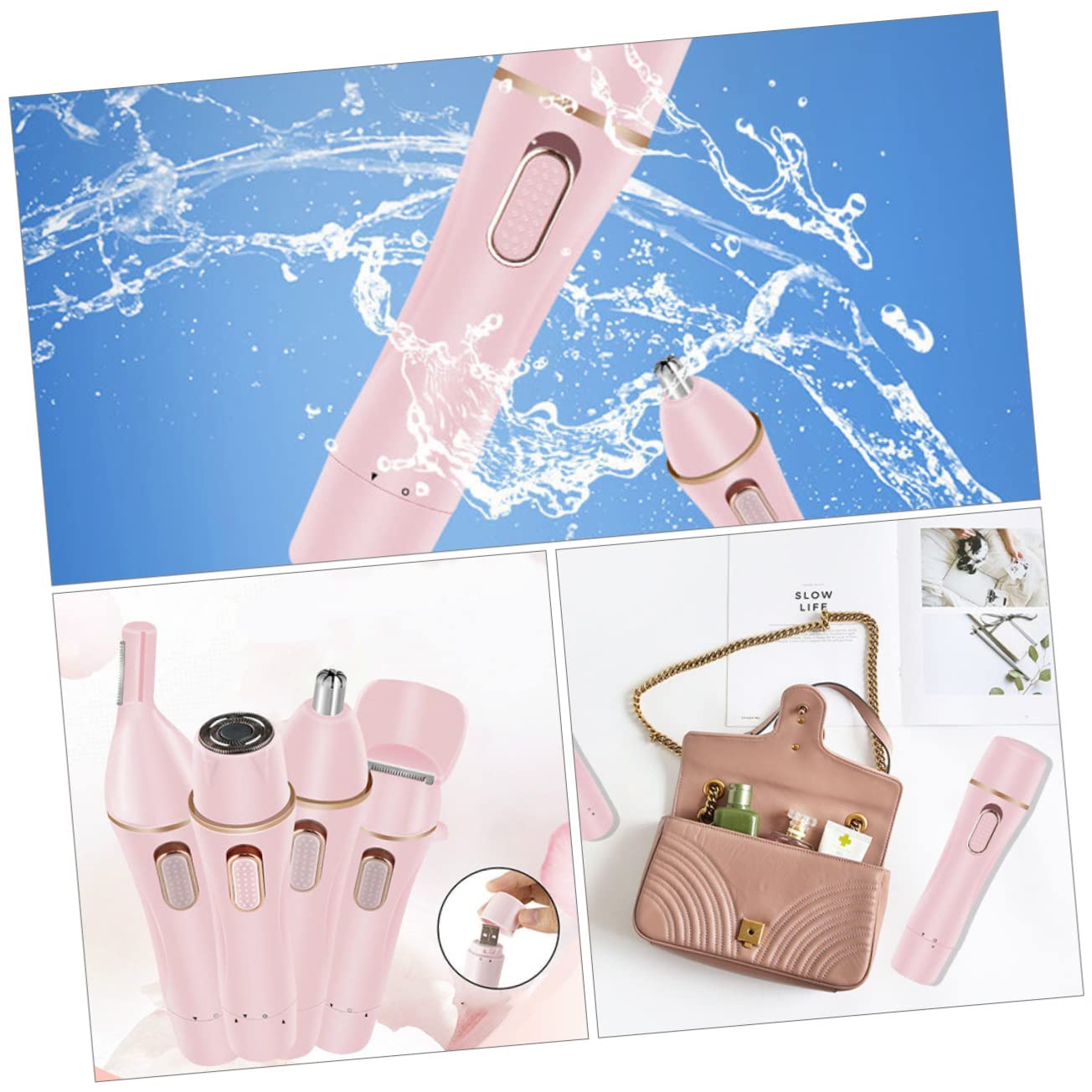 2juegos Afeitadora Eléctrica Multifuncional Para Mujer Recargable Portátil y Cómoda Para Depilación Facial y Corporal Usb Diseño Rosa