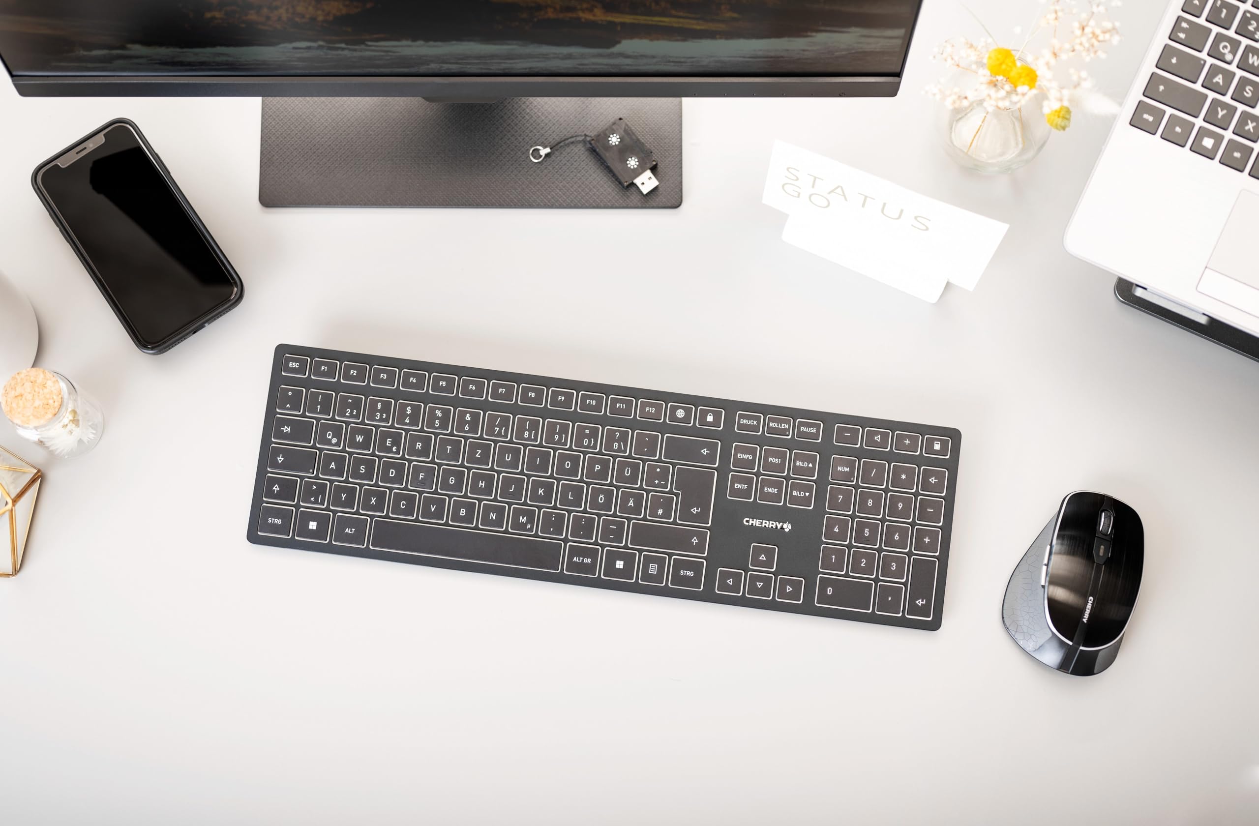 CHERRY DW 9500 Slim, Kabellose Tastatur und Maus, Deutsch QWERTZ, Schwarz
