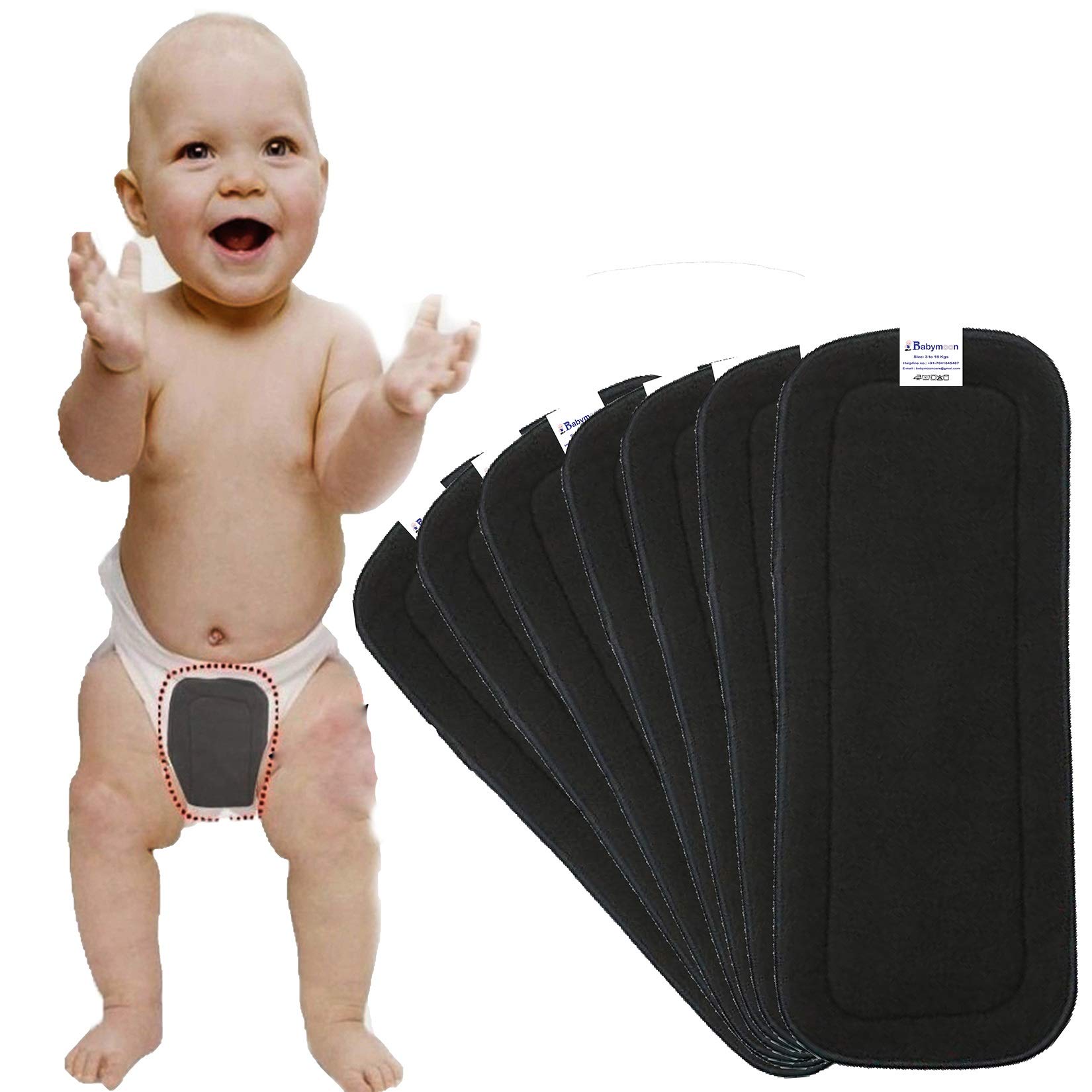 Babymoon Premium Bamboo 5 Layer Charcoal Wetfree Reusable Washable Cotton Diaper Nappy Inserts (Set of 7)-picture-31