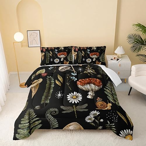 QOOMO Edredón de hongos salvajes, tamaño matrimonial, juego de edredón para niños, caracol y hongo, ropa de cama con estampado de plantas de hongos, disponible en Yaxa Venezuela