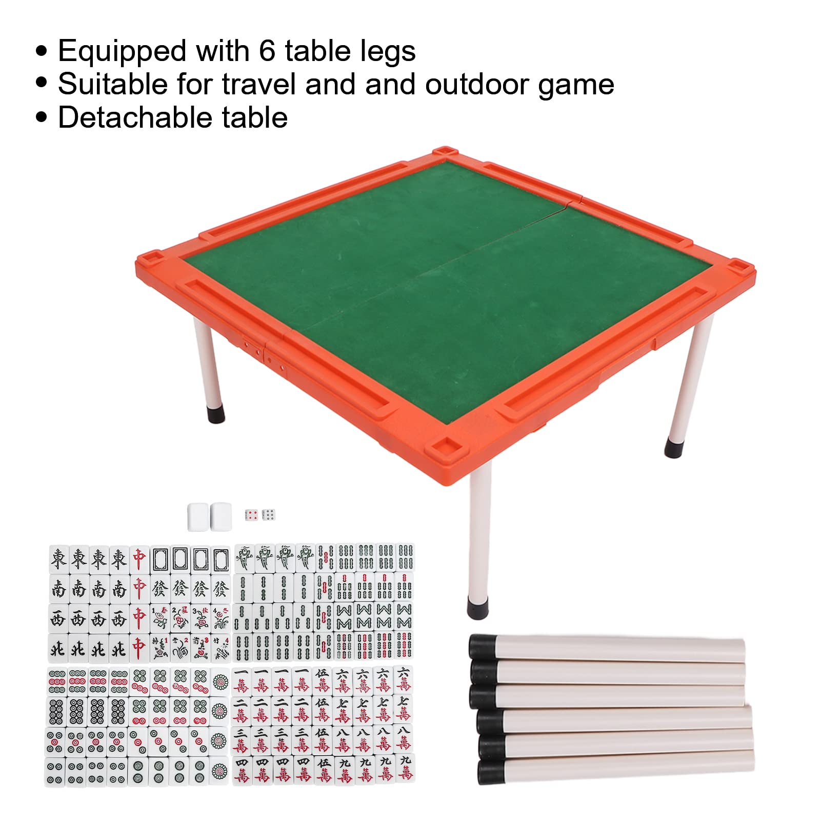 Reise-Mahjong-Set mit Abnehmbarem Tisch, 146 Tragbare, Zusammenklappbare Mahjong-Spiele aus Kunststoff für Zuhause, Outdoor, Reisen, Camping, Picknick