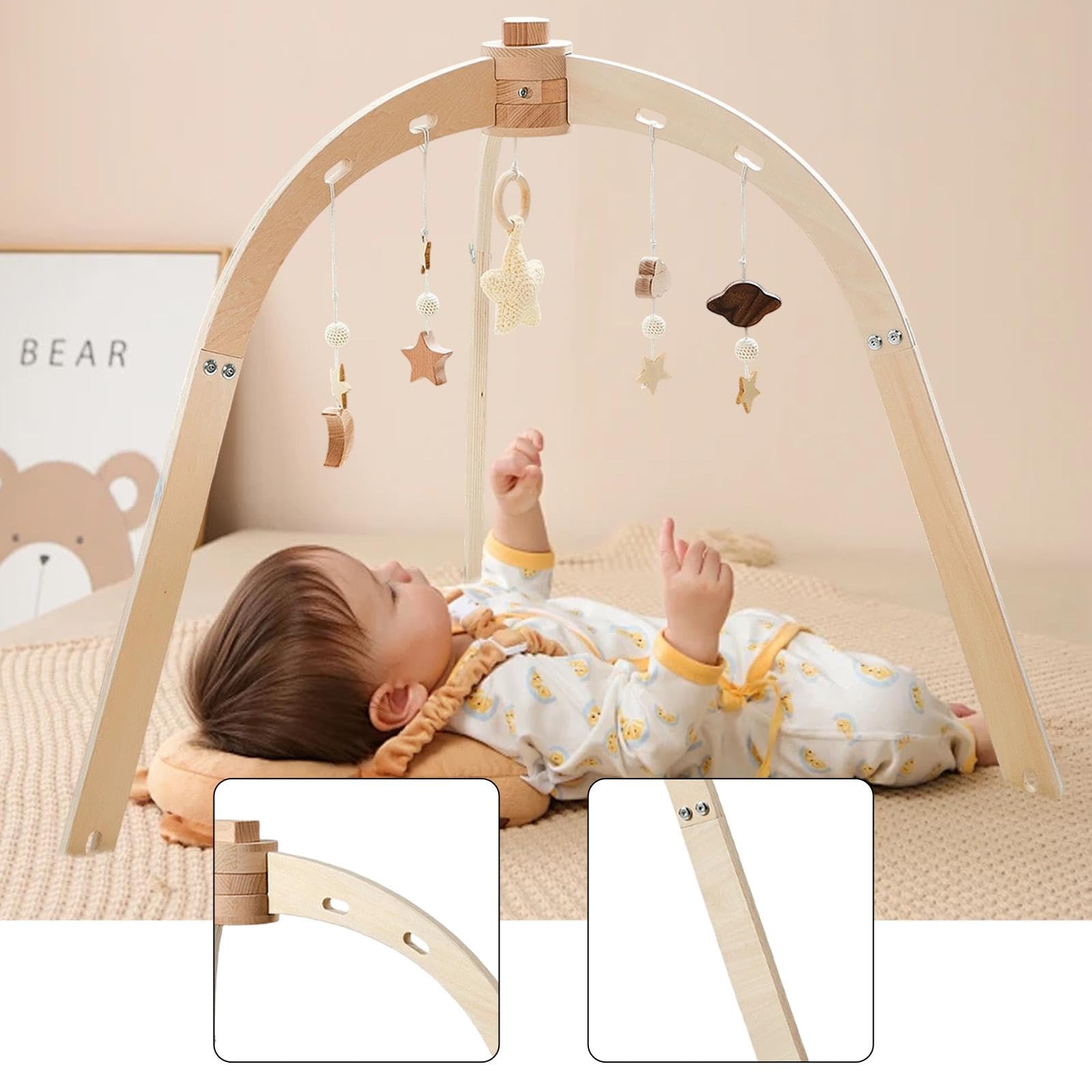 Holz Spielbogen Mit Hängespielzeug Dreieck | sicheres Dreieck-Design, aus Holz, einfacher Aufbau, fördert Motorik