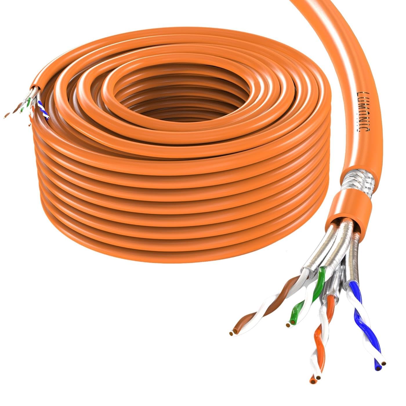 Lumonic CAT7 Cavo di rete S/FTP 50m | Cavo di Installazione AWG 23 | 100% Rame OFC | 10 Gbit/s | senza alogeni | 600 MHz | LAN Cavo, Ethernet Cavo