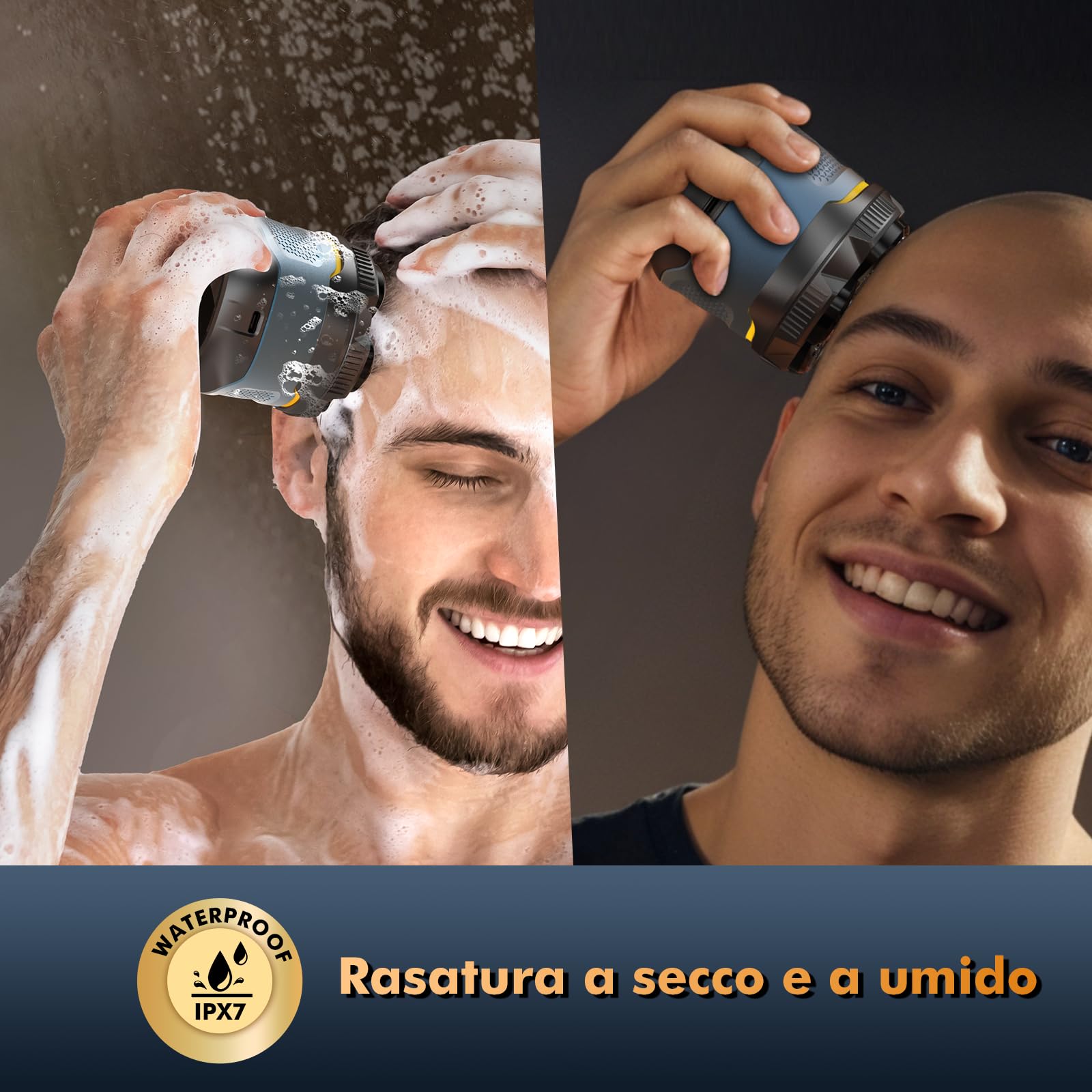 Rasoio Elettrico Testa Calva Uomo, IPX7 Impermeabile Rasoio Elettrico Barba, 6D Rasoio Testa Magnetiche, Rasoio Capelli Uomo Testa Calva con Display LED &Type-C