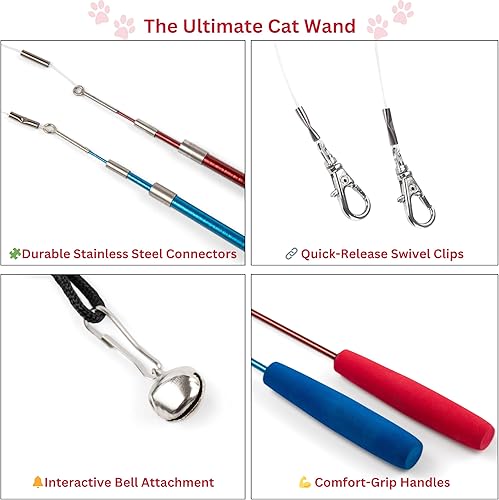 Miniatura 9 de PAWSITIVE Juguetes interactivos para gatos, varita retráctil de plumas con juego de recarga de 12 piezas, perfecto para que los gatos de interior