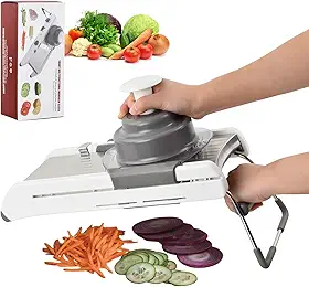 Cortador de Legumes Multifuncional Profissional – Mandolin de Aço Inoxidável para Fatiar, Ralar e Picar – Utensílio Manual de Cozinha Premium