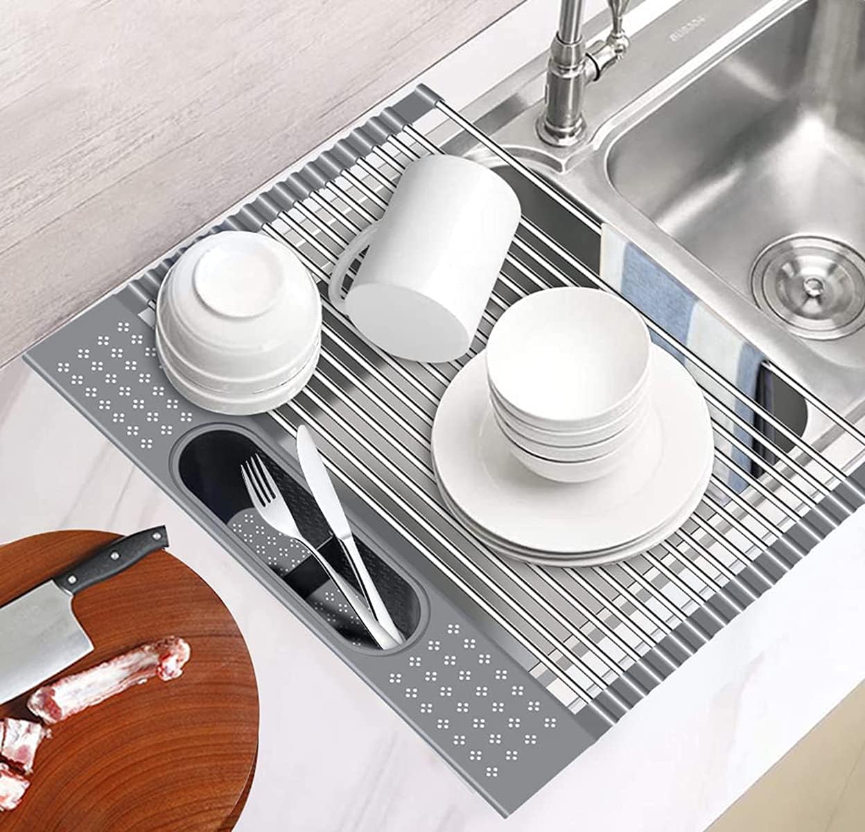 33 x 22 x 9 Inch Top-mount/Drop-in Stainless Steel Single Bowl Kitchen Sink with Strainer and Dishrack - 18 Gauge Stainless Steel-1 Faucet Hole