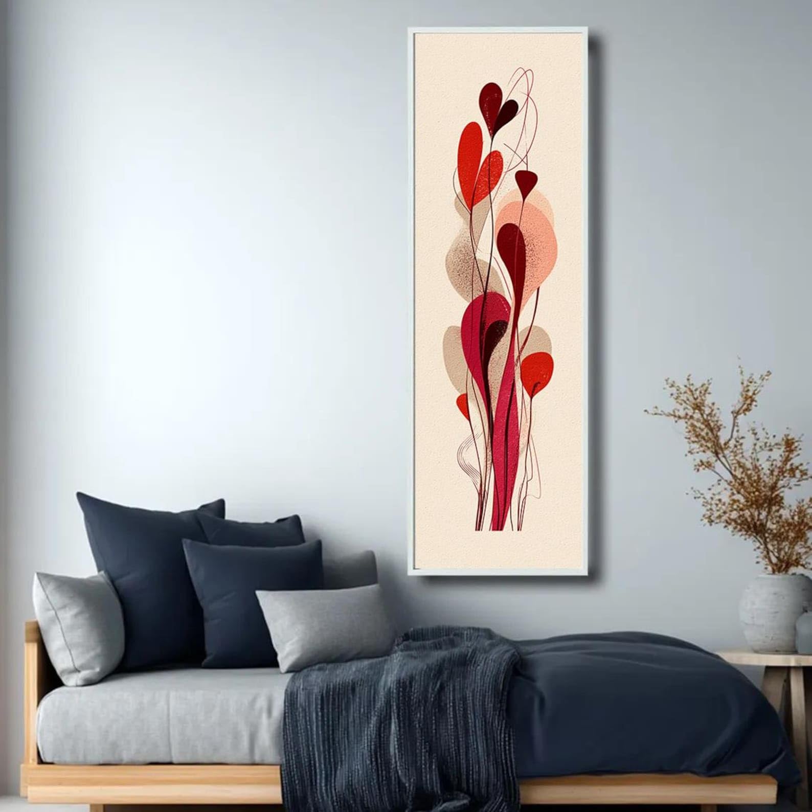 CAOXTART Abstrakcyjny obraz w kształcie serca na płótnie sztuka pionowa miłość romantyczna minimalistyczna dekoracja salonu sypialni korytarza (65 x 195 cm / bez ramy)
