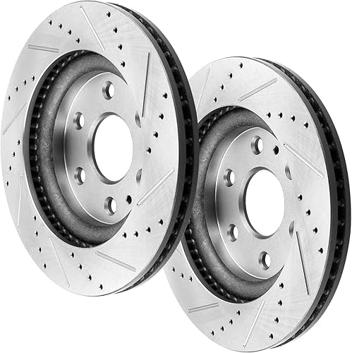 Miniatura 4 de Rotores de freno delantero de 12.80 pulgadas de 12.795 in, disco de freno ranurado perforado resistente con pastillas de cerámica de repuesto para