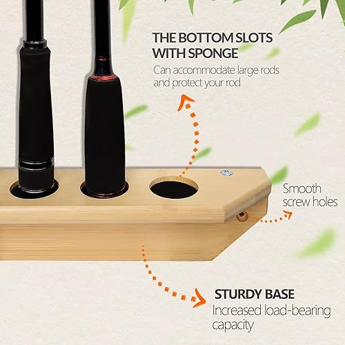Miniatura 4 de THKFISH Bastidores de caña de pescar para garaje de madera, caña de pescar, tienda de 7 combos de caña de pescar, 1 par