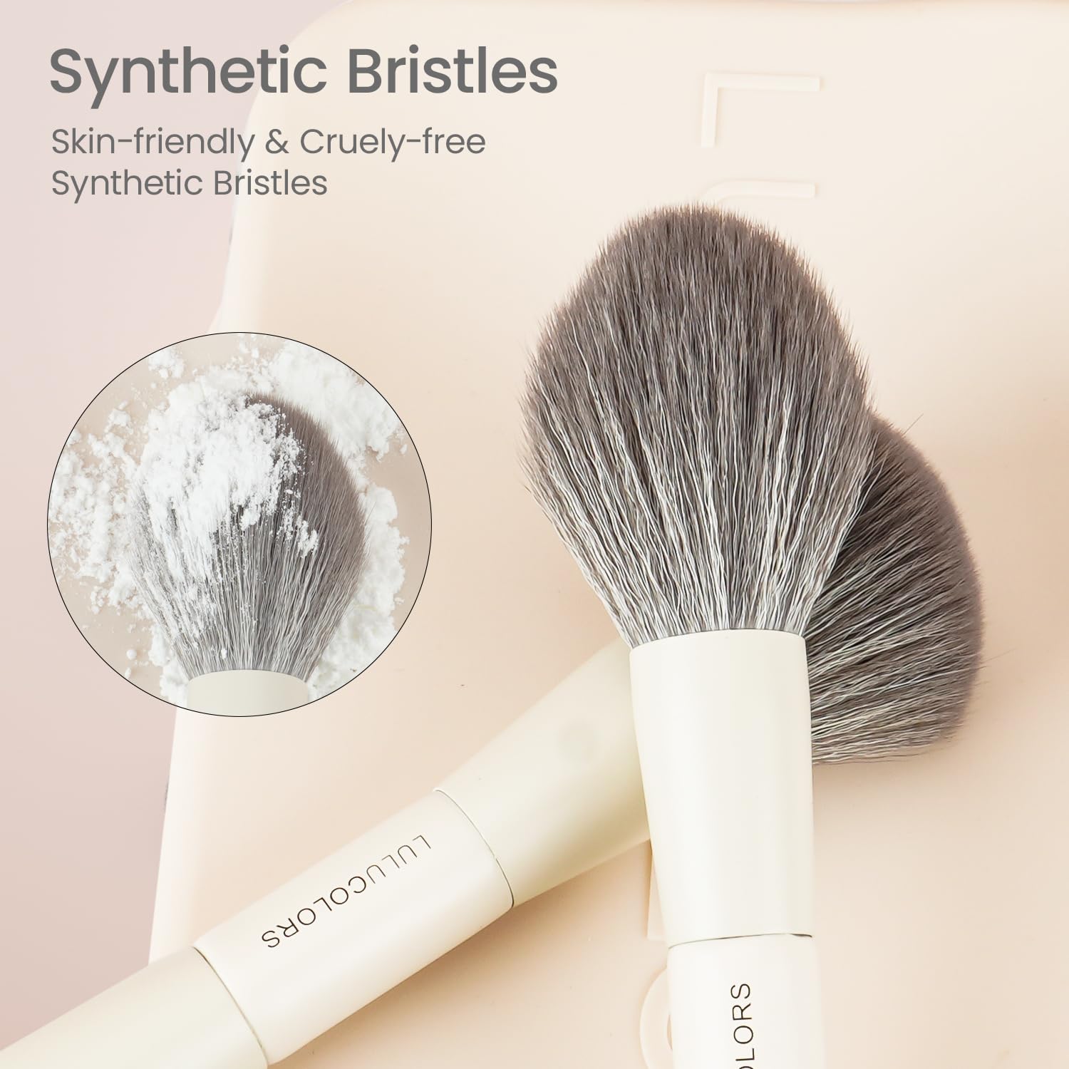 LULUCOLORS-Dual-Ended Makeup Brush Set with Sponge & Travel Case-13 Kinds of Multi-Functional Brushes for Face & Eyes – Soft Bristles, Easy Travel Brush Set (Cream White)