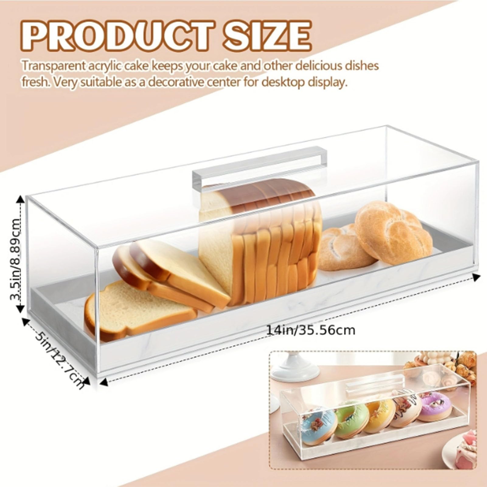 Bandeja de Pastel Rectangular, Vitrina de pastelería acrílica de mármol Bandeja de Postre Multifuncional con Tapa Transparente para Fiestas, Casas, hoteles, Tiendas de postres