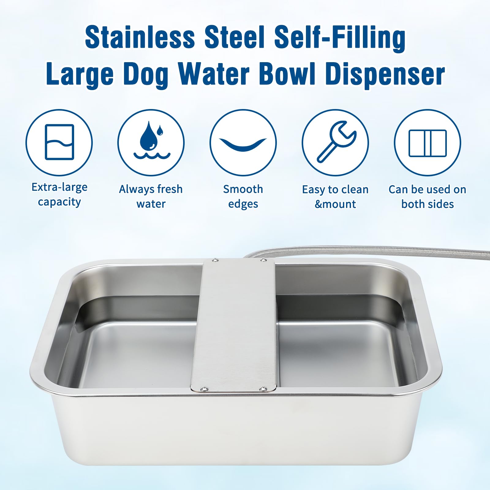 BWOGUE Dispensador automático de agua de 5 galones para perros grandes, cuenco de agua de acero inoxidable para exteriores, comedero de agua para perros de raza grande, comedero automático para perros