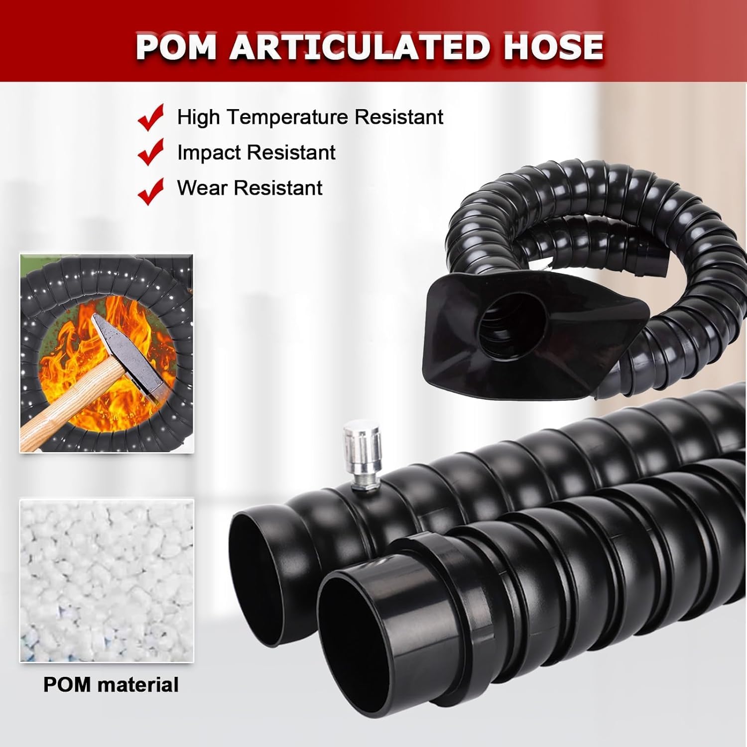 Brazo colector de conducto flexible, manguera extractora de aire de 50 mm y 75 mm con capucha cuadrada, 2 m de longitud para un flujo de aire y extracción eficientes