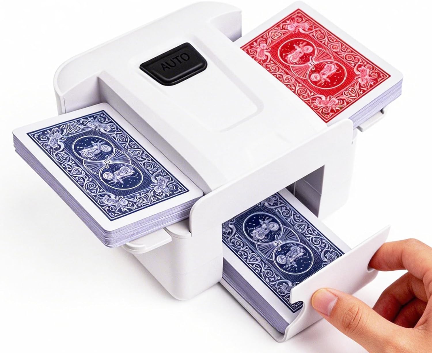 Automatic Card Shuffler 1-2 Deck, Rechargeable Card Shuffler Machine, Portable One-Press Electric Poker Shufflers, Versatile for Poker, UNO,Family Home Travel Popular Cards Games (2000mAh)