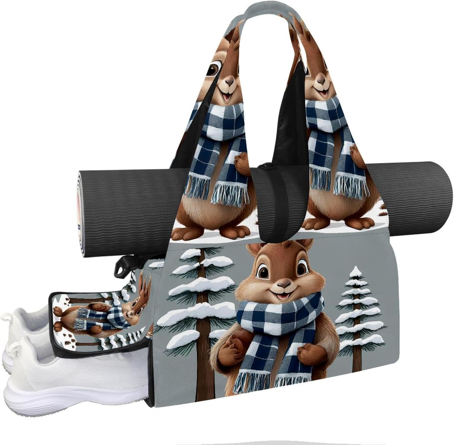 Yoga Mat Bag, Gym Workout Bag with Shoe Compartment, Highland Cow Hearts Pilates Bag for Women, Quick Access Storage Yoga Tote Bag for Sports Travel Office