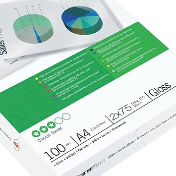 GBC Laminating Pouches Premium Quality 2 x 75 micron A4 Gloss Pack of 100