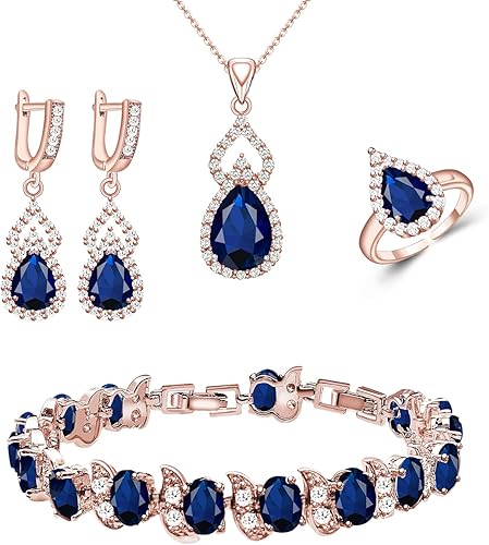 LMXXVJ Juego de joyas para mujer, collar chapado en platino, anillo abierto, aretes, pulsera, para cumpleaños, aniversario, día de la madre, regalos