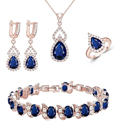 LMXXVJ Women Jewelry Set Platinum Plated Necklace Open Ring Earrings Bracelet Set,Birthday/Anniversary Mother’s Day Jewelry Gifts for Mom/Wife/Sister/Best Friend