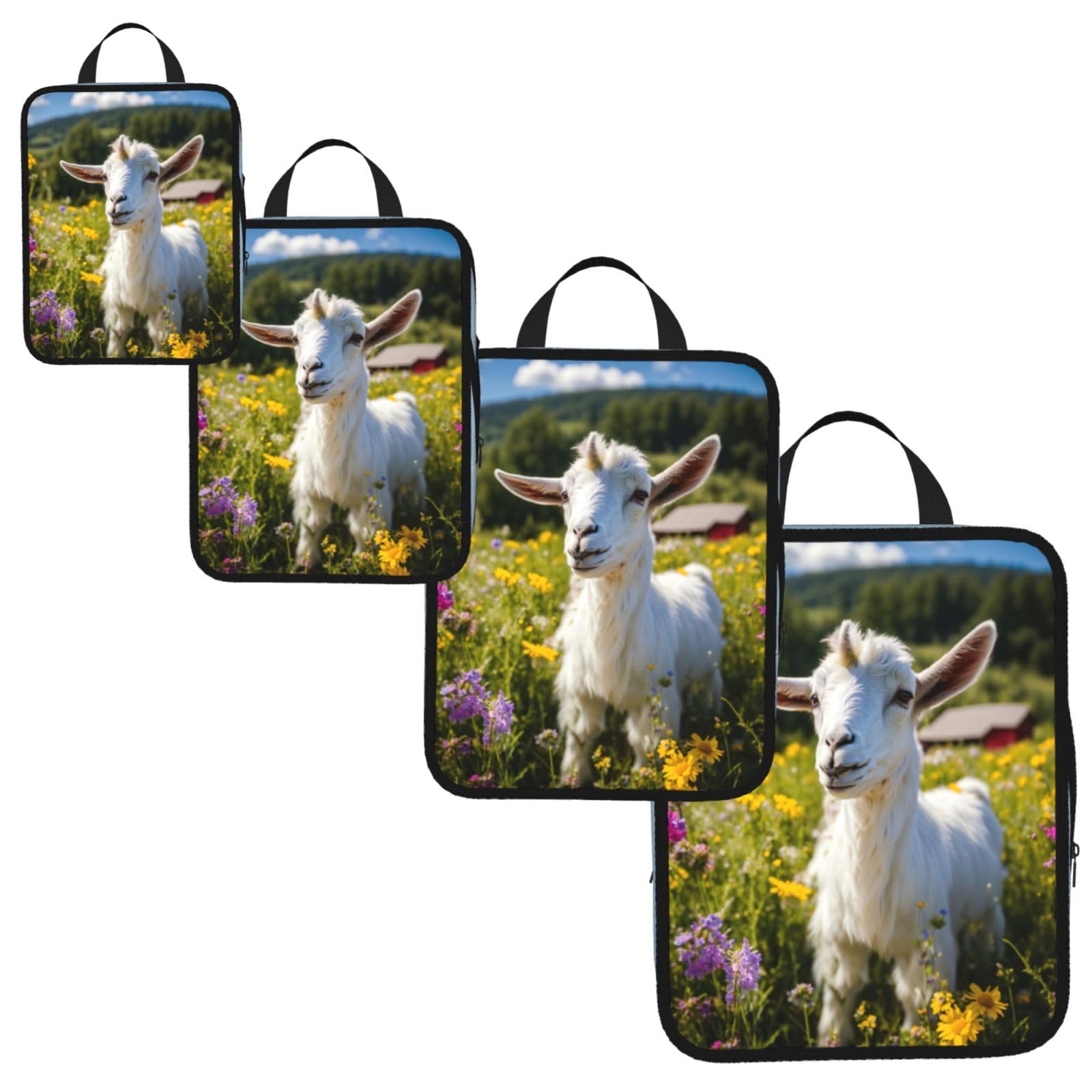 Goat Print 4 Set Compression Packing Cubes for Suitcases,Expandable Storage Bag Organizers