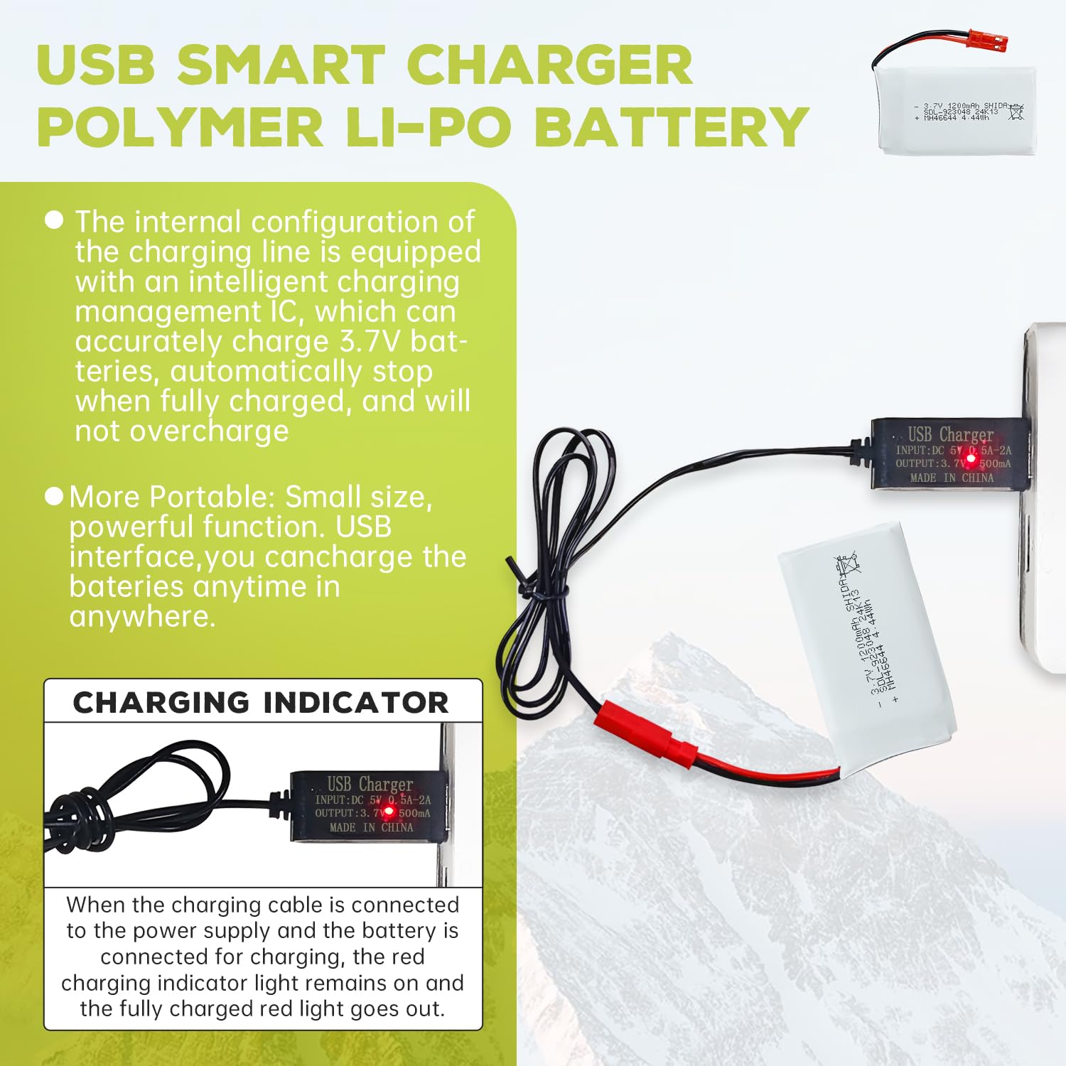 2PCS 3.7V 1200mAh Lipo Battery With USB Charger For MJX RC Drones - JST Plug