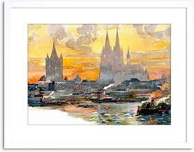 PAINTING COLOGNE CATHEDRAL PETRUS DOMKIRCHE RIVER GERMANY FRAMED PRINT F97X4999