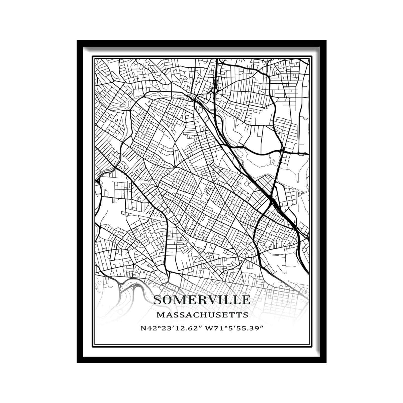 TANOKCRS Somerville Massachusetts America Wall Art City Map Paintings Canvas Unframed Artwork Modern Simple Poster Home Office Decor 16x20 inches