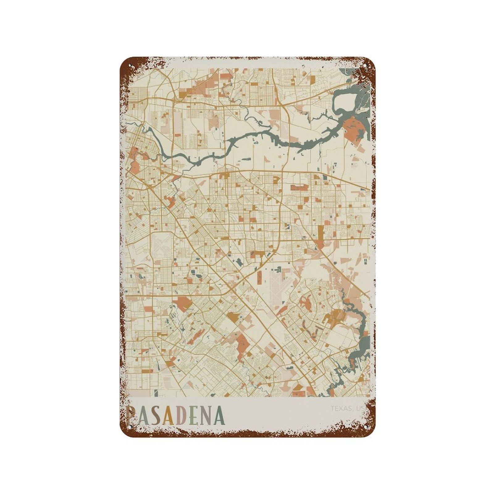 xiaoxiaoshen Pasadena Map Texas Travel Gift Boho Wall Decor Art Metal Tin Poster Modern Home Decor Art Home Bar Shop Decorations Vintage Sign 30x20cm