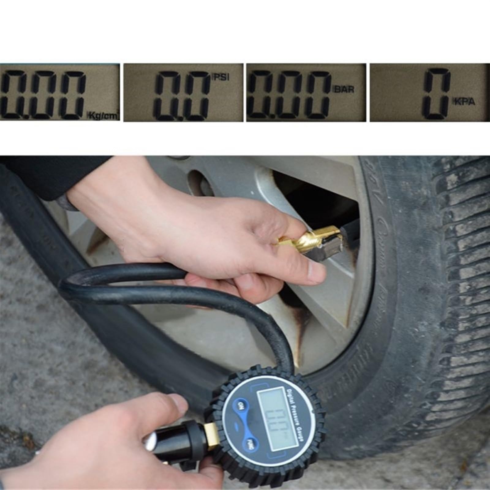 Manometre Pression Pneu Coupleur de connexion rapide de pompe de compresseur d'air de jauge de pression de gonfleur de pneu numérique for la moto de camion de voiture Gonfleur Pneus Voiture (Color :