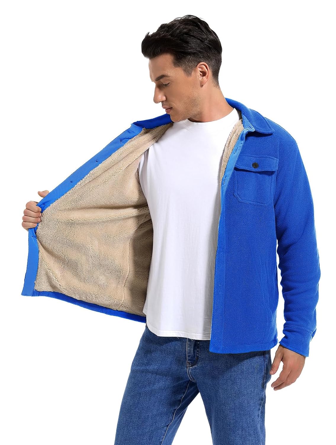 Puhope Jaqueta masculina de lã polar com forro de sherpa quente para homens, jaqueta grossa de botões com vários bolsos em promoção! Veja a oferta e mais achadinhos de Jaquetas & Casacos 4 Hoje é o melhor dia para comprar Puhope Jaqueta masculina de lã polar com forro de sherpa quente para homens, jaqueta grossa de botões com vários bolsos com aquele preço maroto! Promoção! Aproveite a oferta! 4