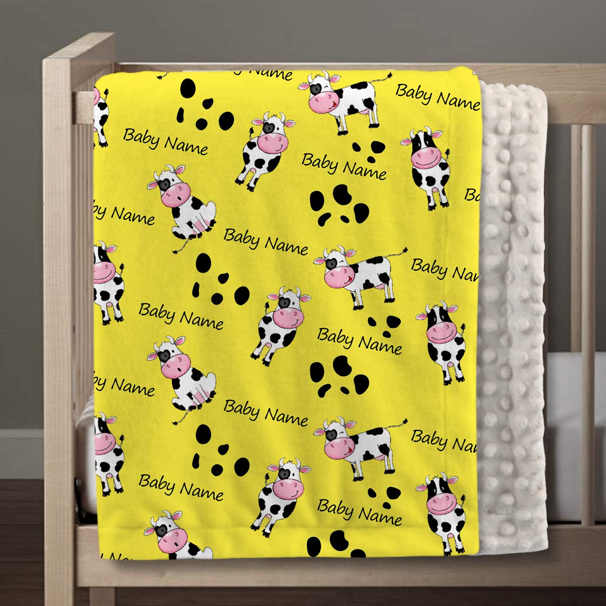 Personalized Cow Baby Blanket for Boys and Girls, Custom Cute Cow Print Baby Blankets with Name, Cow Theme Baby Blanket for Newborn Infant Toddlers Kids, Warm Plush Baby Blanket
