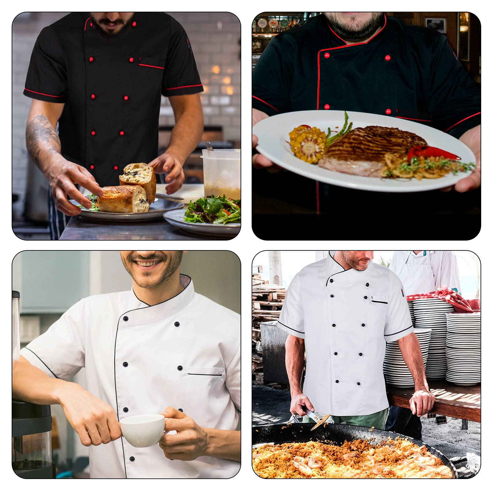 perfeclan Hotel Chef di Cucina Uniforme Manica Corta Giacca Camicia Fibbia a Doppio Petto Cameriere Cuoco Vestiti - bianca, M