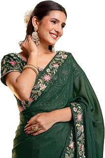 SIRIL Women's Shimmer Georgette Embroidery Saree with Unstitched Blouse Piece Price In India