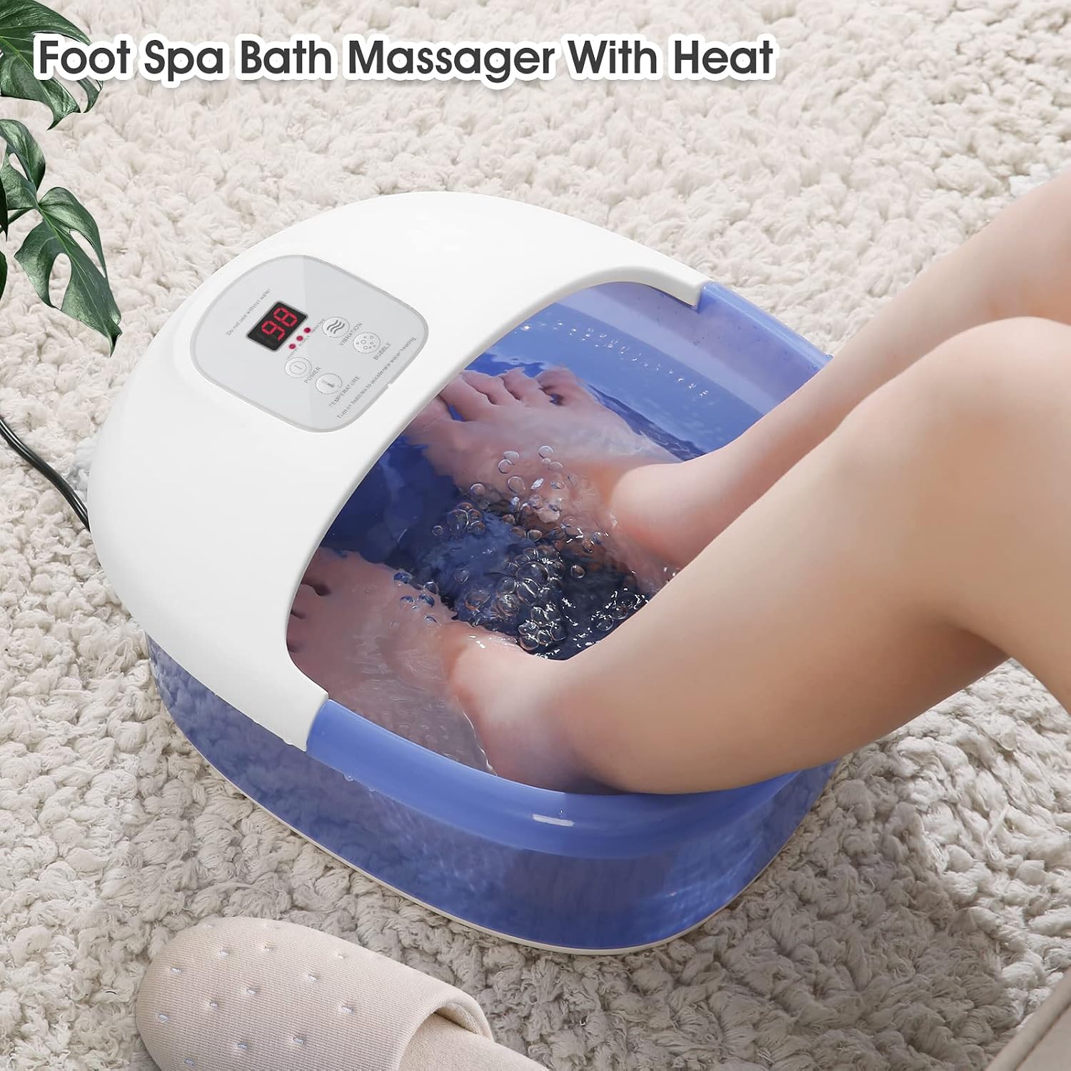 Foot Spa Bath Massager with Heat, Air Bubbles, Vibration, Storage Box and 14 Shiatsu Massage Rollers, Adjustable Temperature 95-118℉, Pedicure Foot Spa with Massage Jets Tub for Feet Stress Relief