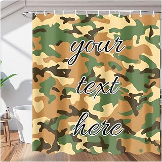 Camo Camouflage Army Personalized Shower Curtain Custom Shower Curtain Sets for Bathroom 60x72 Inch Waterproof Decorative Bath with 12 Hooks