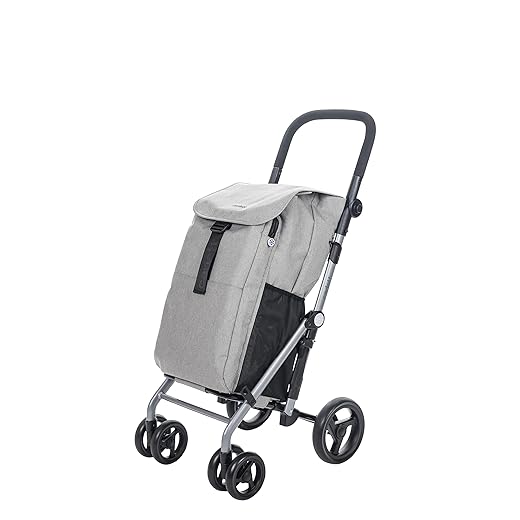 Carlett - Classic Duo Lett430 | Foldable shopping cart | 4-wheel supermarket cart | Adjustable handlebar and safety brake | Expandable bag 53L + isothermal bag 10L | Grey