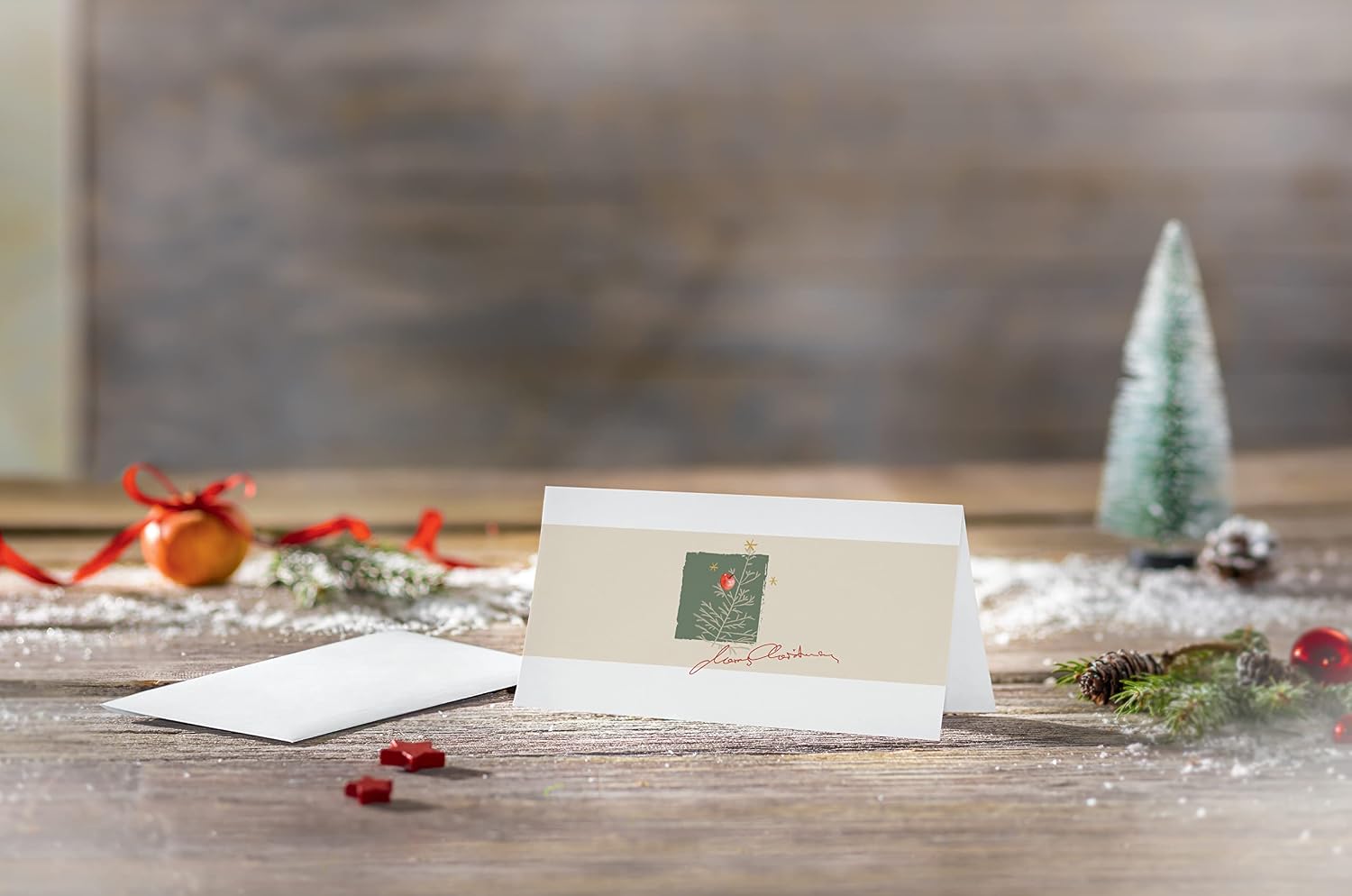 Sigel DS072 Christmas Cards Set with Envelope, DIN Long, Pack of 10, Christmas with Apples, Ideal for Printing, Made from Sustainable Paper