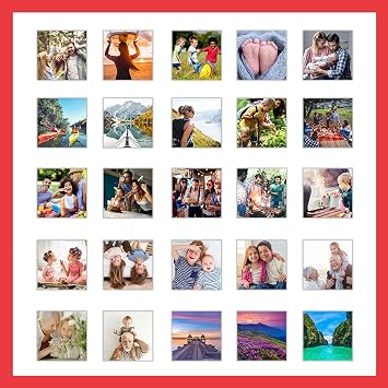 CountryArtHouse Red Collage Frame With Mat - 22x22 Solid Wood Frame For 25 4" x 4" Photos - Red Matted Instagram 4x4 Collage Photo Frame with Mat with Multi Opening Picture Matte