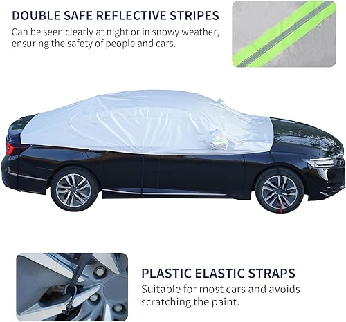 Miniatura 4 de Hrozny Cubierta de nieve para automóvil, cubierta de medio automóvil, sedán, impermeable, para todo tipo de clima, cubierta de parabrisas de